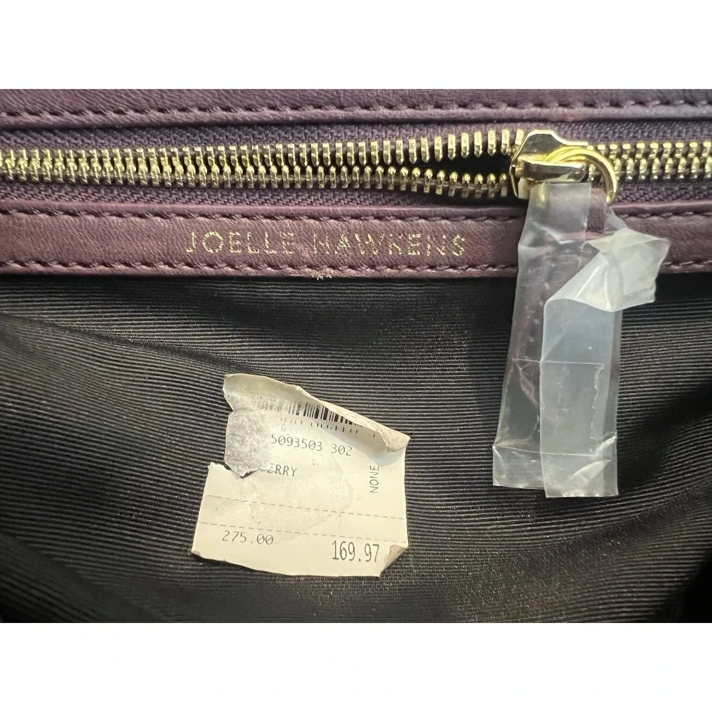 Joelle‎ Hawkens Hobo Slouch Leather Handbag Plum Purple Wrapped Handle Large New